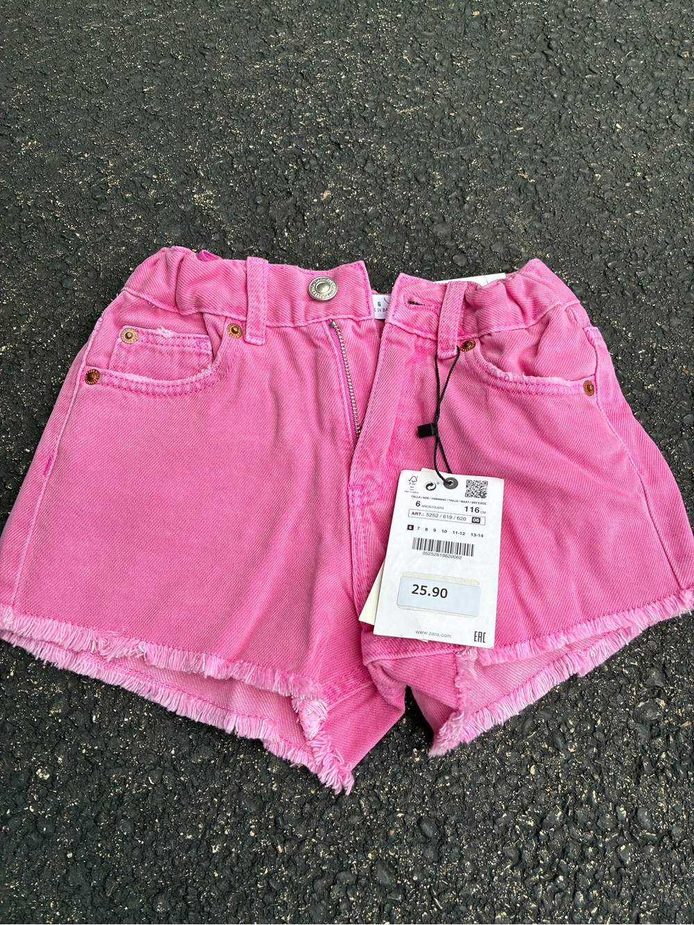 Zara Hot Pink Frayed Hem Girls Denim Shorts